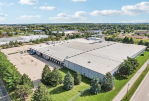 Aerial view showing the industrial facility at 150 Business Park Drive in Sun Prairie.
